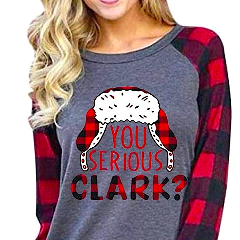 🆕🎅🏽 You Serious Clark? Christmas Vacation women’s top buffalo plaid slee… - Picture 1 of 6